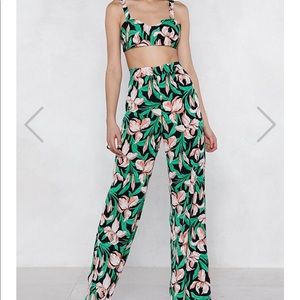 Nasty Gal Floral Support Bra crop Top nd Pants Set